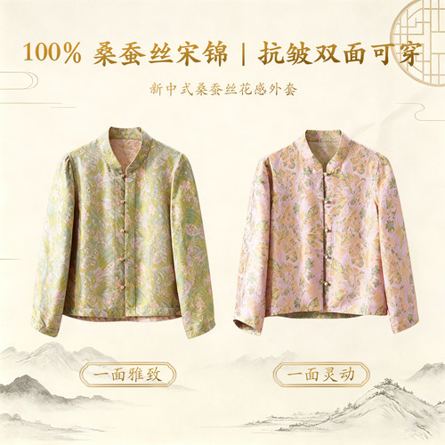 西子/【鸢尾芳丛】100%桑蚕丝非遗宋锦双面穿新中式外套/ZSYH0228