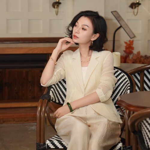 西子天丝亚麻透气老钱风西装