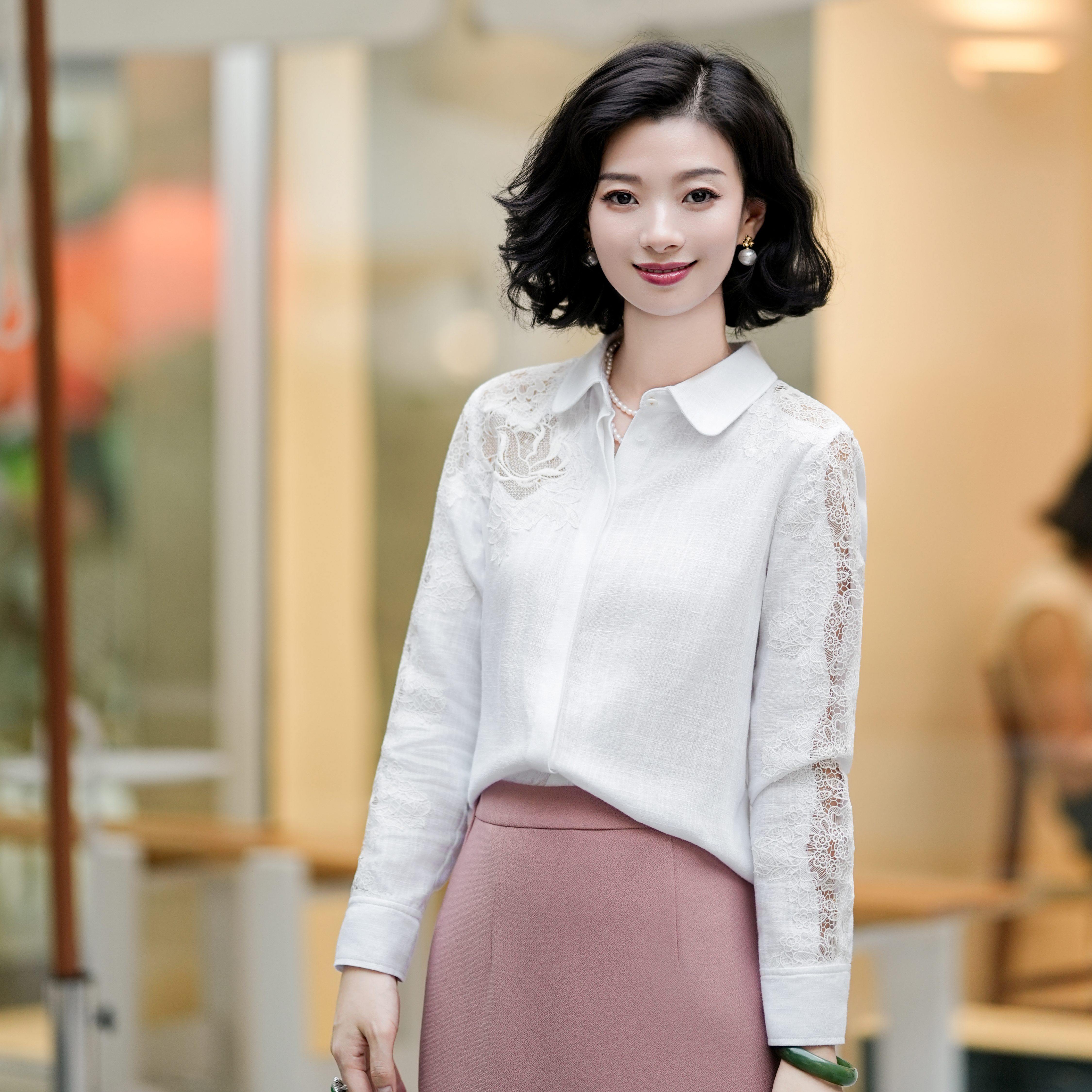 西子/【白玫瑰】精致镂空蕾丝白色衬衣女高级感轻奢/SYHY049