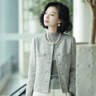 西子/【银灰小香】高级重工羊毛小香风银灰色外套女春款/WTTJ399