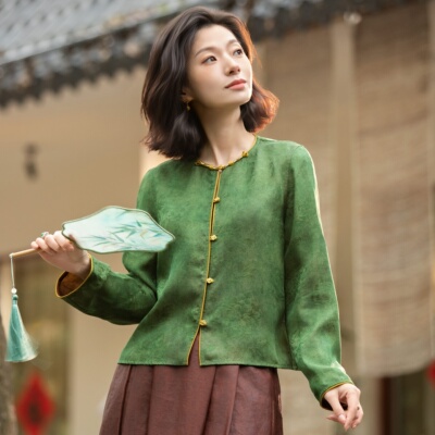 桑蚕丝花萝红云纱双面穿外套女装