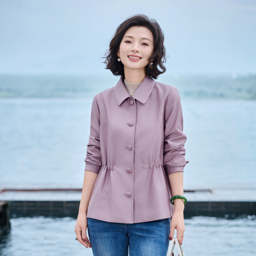 人丝丝毛光泽感单排扣风衣外套女