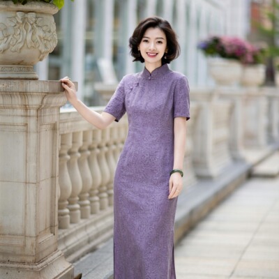 新中式亚麻棉提花立领盘扣旗袍女