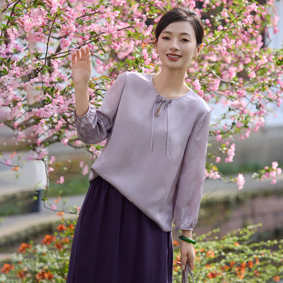 桑蚕丝上久楷提花缎新中式上衣女