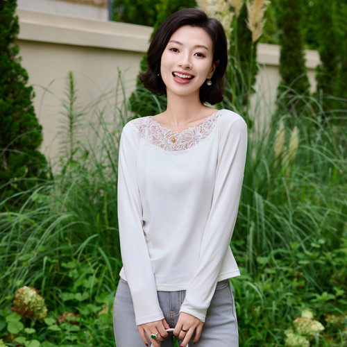 莫代尔棉刺绣钉珠收腰打底上衣女