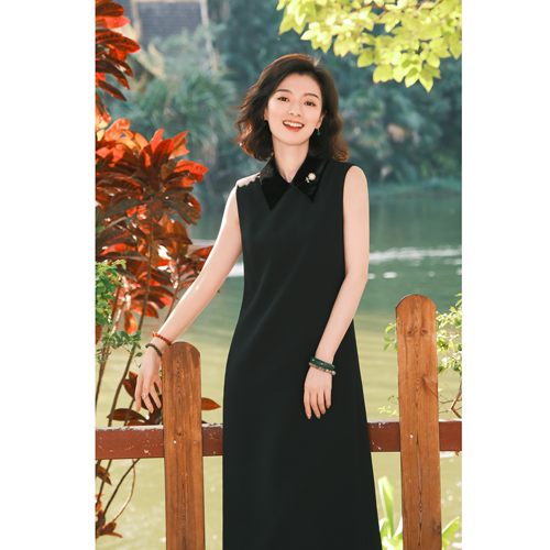 polo领经典法式无袖背心连衣裙女