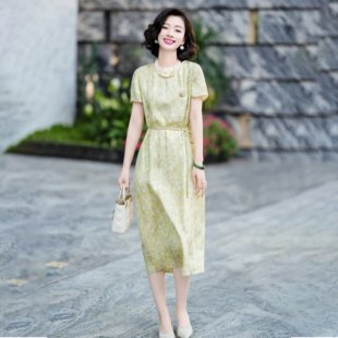 西子/【鎏金粉黛】冠乐皱重磅6A级桑蚕丝提花连衣裙女装/CQXS020