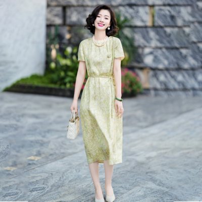 西子重磅6A级桑蚕丝提花连衣裙女