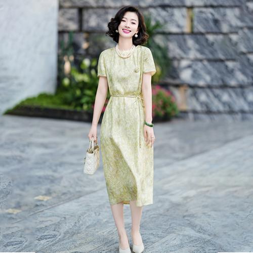 西子重磅6A级桑蚕丝提花连衣裙女