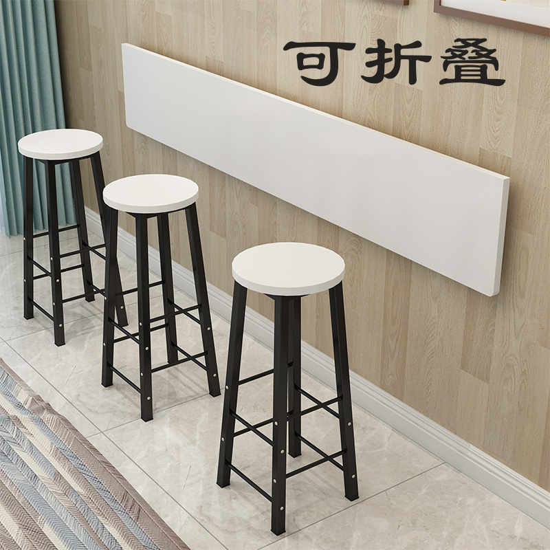 墙上折叠吧台桌椅组合奶茶店隔板一字板咖啡厅靠墙壁挂吃饭窄桌子
