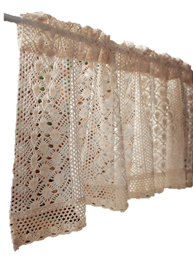 美式乡村钩针棉线半帘帘头穿杆帘门楣橱柜帘文艺风小窗帘 定制