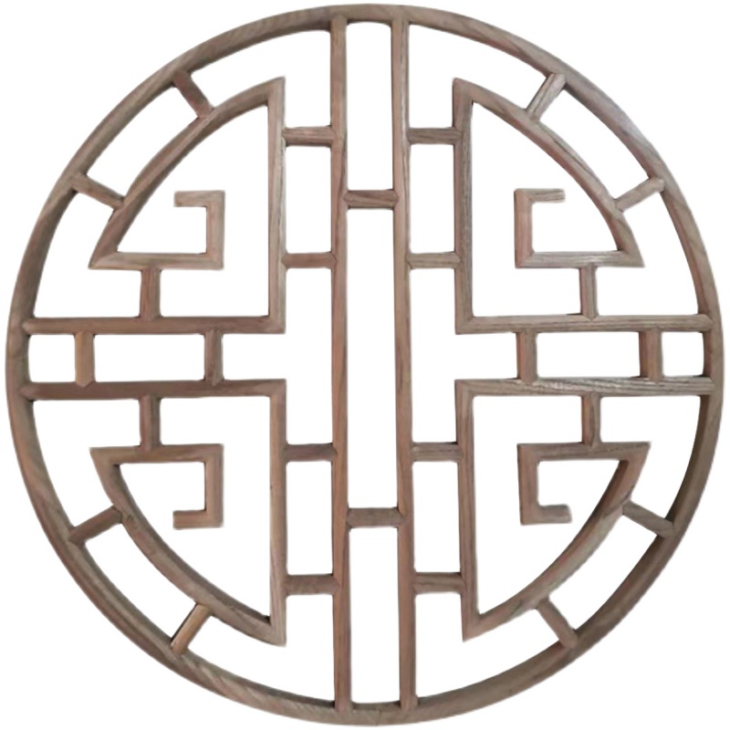 木雕中式圆形花格镂空客厅吊顶灯罩实木花窗古典仿古壁饰 可定制
