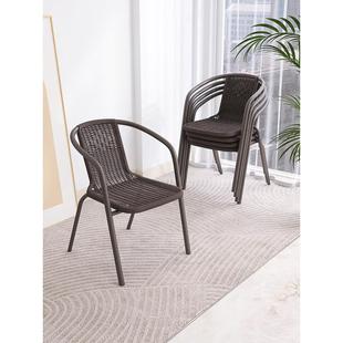 户外阳台休闲编藤靠背椅庭院可堆叠塑料椅家用餐桌椅套装防晒防水