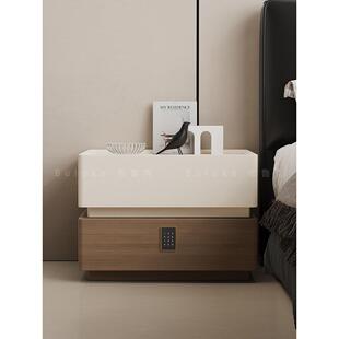 实木床头柜智能家用原木风简约现代多功能家用卧室储物轻奢床边柜