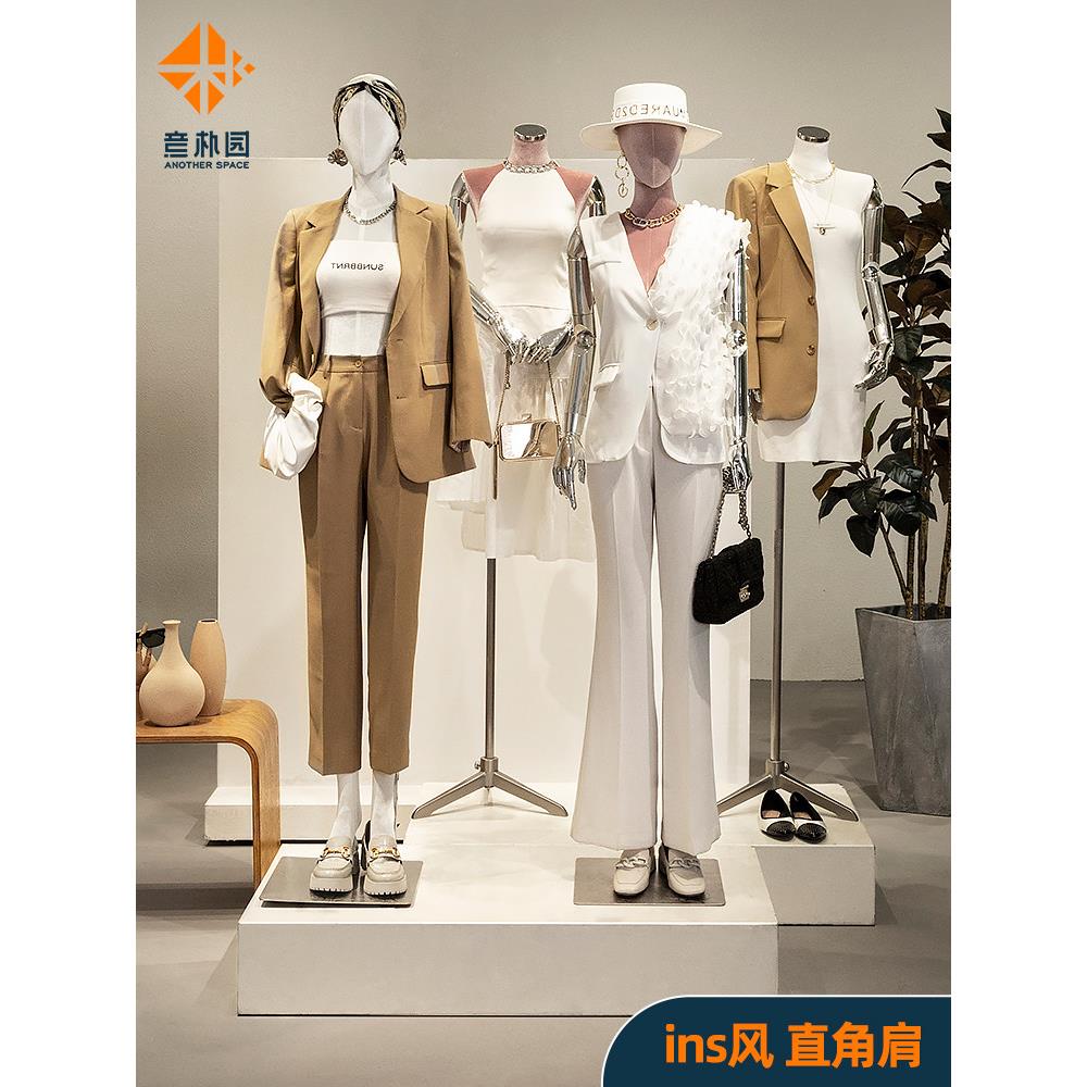 意朴园女服装店高端直角肩半全身包布模特人台展示架道具人偶支架