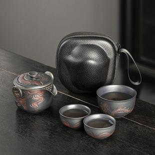 功夫旅行茶具小套装 紫陶快客杯一壶三杯可携式 户外车载家用泡茶壶