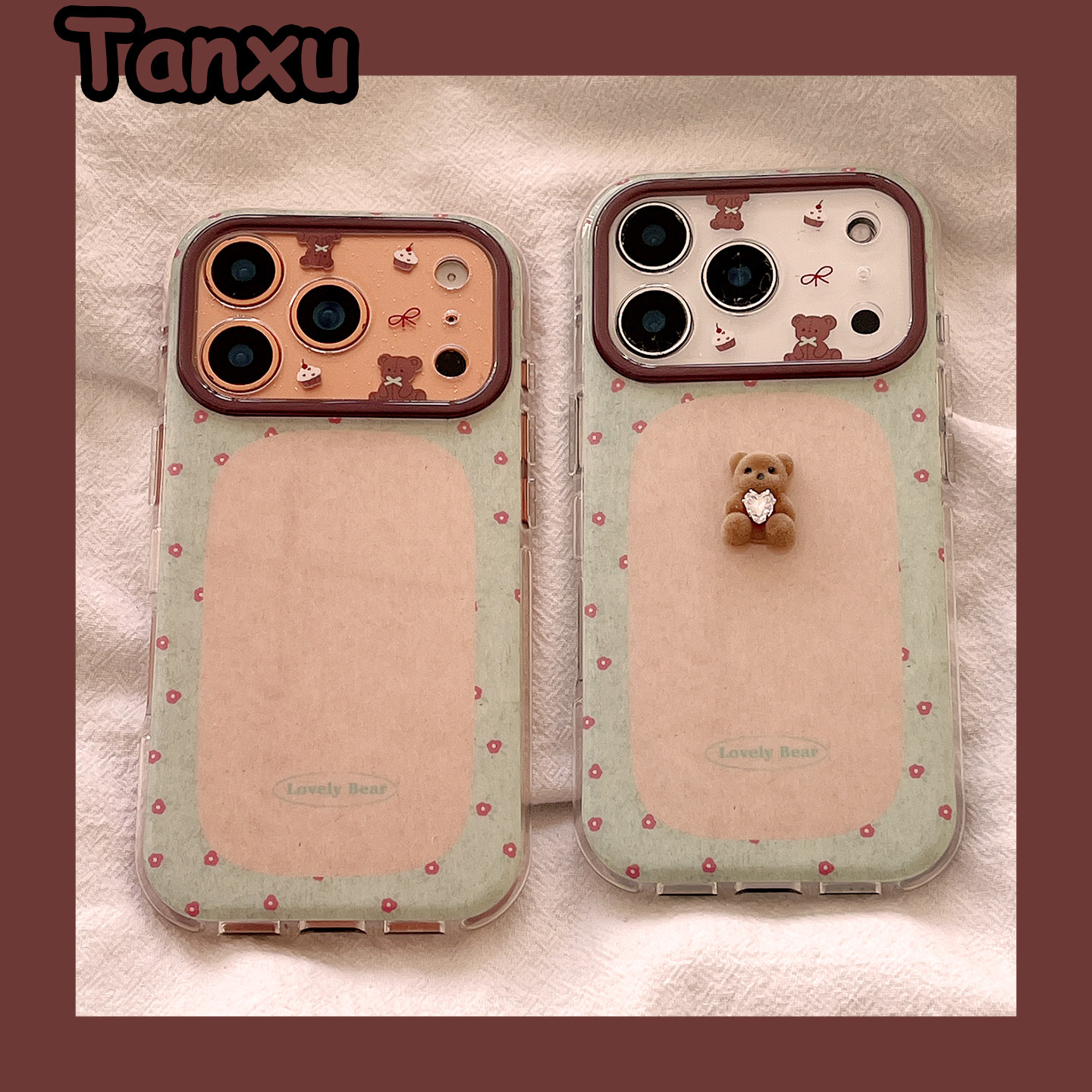 韩系ins碎花立体钻石小熊适用苹果17promax手机壳iPhone16pro新款15高级感14pro防摔17小众14创意17Pro全包13