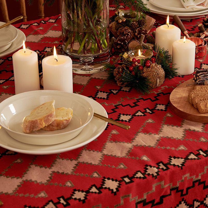 阳春小镇红色节日桌布纯棉格子喜庆装饰圆桌长桌茶几布餐桌布台布