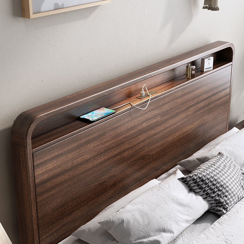 新中式床头储物胡桃木实木床头单买2米x2米大床200220高箱体式
