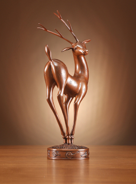 铜欣祥 紫铜福禄寿喜梅花鹿摆件 家居装饰品客厅办公室工艺品摆设