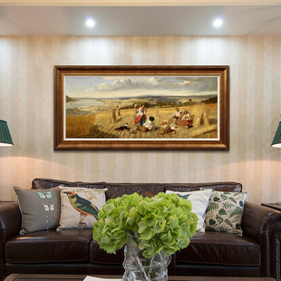 客厅餐厅版 丰收 欧式 饰画美式 画 田野古典风景油画田园乡村人物装