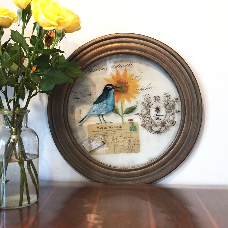 美式田园乡村圆形组合小鸟挂画 清新组合玄关沙发餐厅床头装饰画