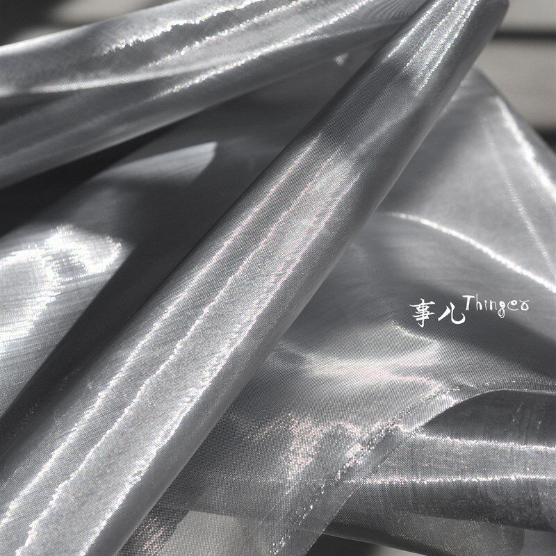 金属色尼龙网-高密滑爽平纹特硬网纱 蓬裙礼服面料 银色/40目