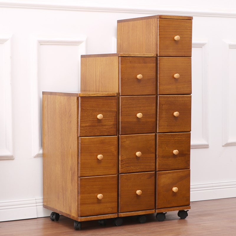 20实木夹缝收纳柜实木25cm实木床头柜储物柜抽屉式滑轮迷你窄边柜