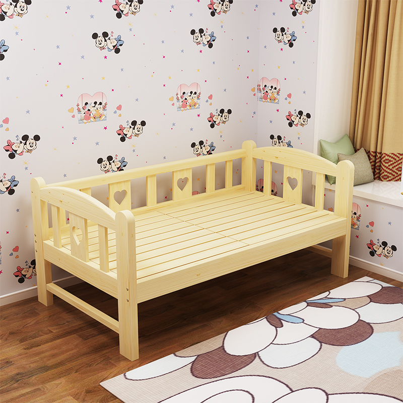 实木儿童床男孩女孩组合床公主床带护栏简易松木拼接床加宽床童床