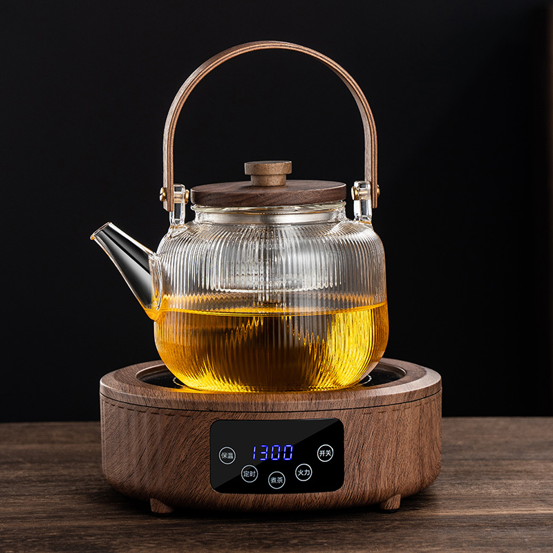 蒸汽蒸茶壶玻璃耐高温全自动电陶炉煮茶套装家用胡桃木盖子泡茶壶