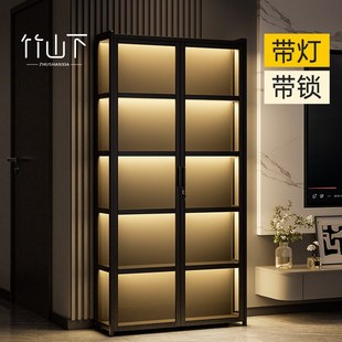 靠墙红酒白酒分层置物架实木 酒柜展示柜带锁带灯家用客厅2024新款