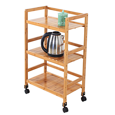 楠竹厨房移动置物架带滑轮家用小推车收纳架子省空间落地多层储物
