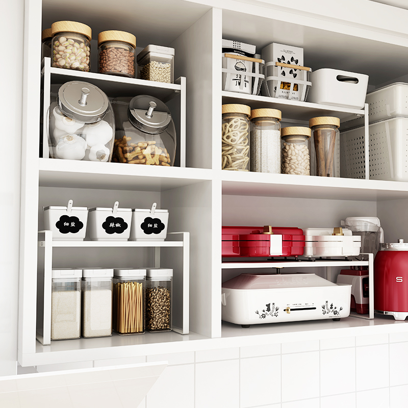 白色橱柜隔板台面厨房类分层置物架柜子内置盘子桌面收纳碗架调料