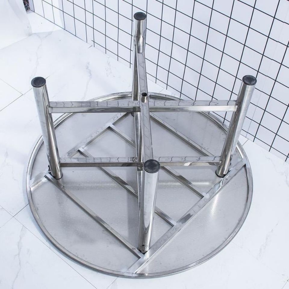 全不锈钢折叠饭店酒店家用吃饭桌子圆桌简易圆形餐桌面板8人圆台