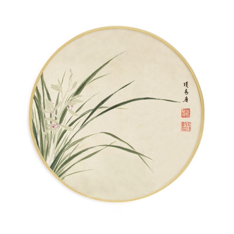 实木圆形水墨花卉国画客厅装饰画沙发背景墙壁画餐厅玄关过道挂画