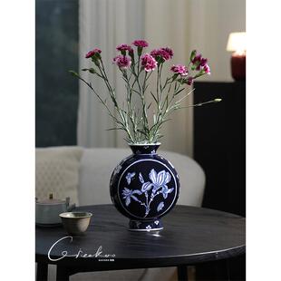 契阔家居轻奢高档鸢尾抱月新中式手绘青花瓷陶瓷花瓶客厅玄关摆件