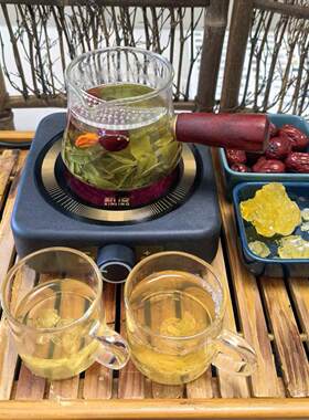 围炉煮茶明火黑晶炉可调温耐热壶玻璃壶有过滤送口杯烤枣家用套装