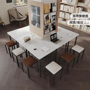 可拼接会议桌方形组合办公桌模块化长条桌图书馆阅览桌培训洽谈桌