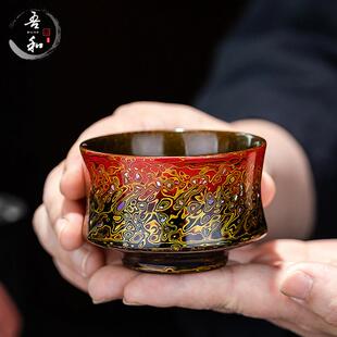 吾和漆器茶具福州非遗大漆渐层红螺钿木胎茶杯防烫防摔高档主人杯