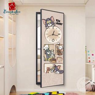 隐藏全身镜装饰画，翻转全身镜，推拉可闭，时钟入口隐形壁画