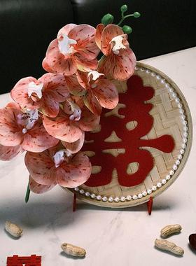 【备婚好物】结婚摆件订婚迎宾桌面摆件婚礼创意竹编簸箕喜字装饰