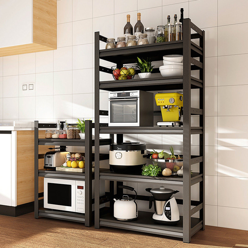 黑色带轮子厨房置物架烤箱微波炉落地多层收纳架客厅碳钢储物架子,智能设备,其他智能配件,淘宝优惠券,粉丝福利购,淘宝优惠卷