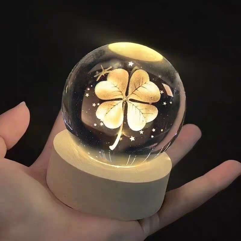 四叶草水晶球摆件发光小夜灯