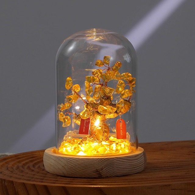 招财黄水晶发财树摆件小夜灯