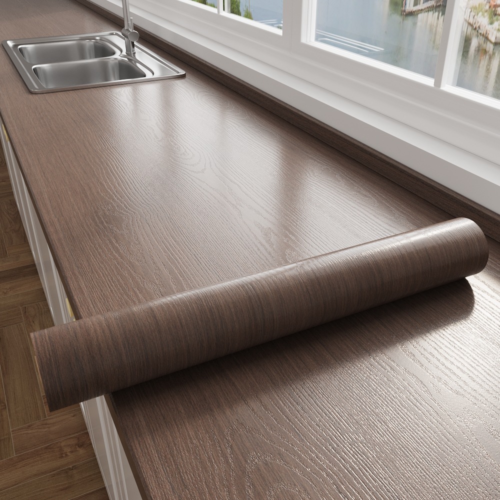 木纹灶台防油贴纸防水自粘墙纸阻燃耐高温厨房台面橱柜门翻新贴膜