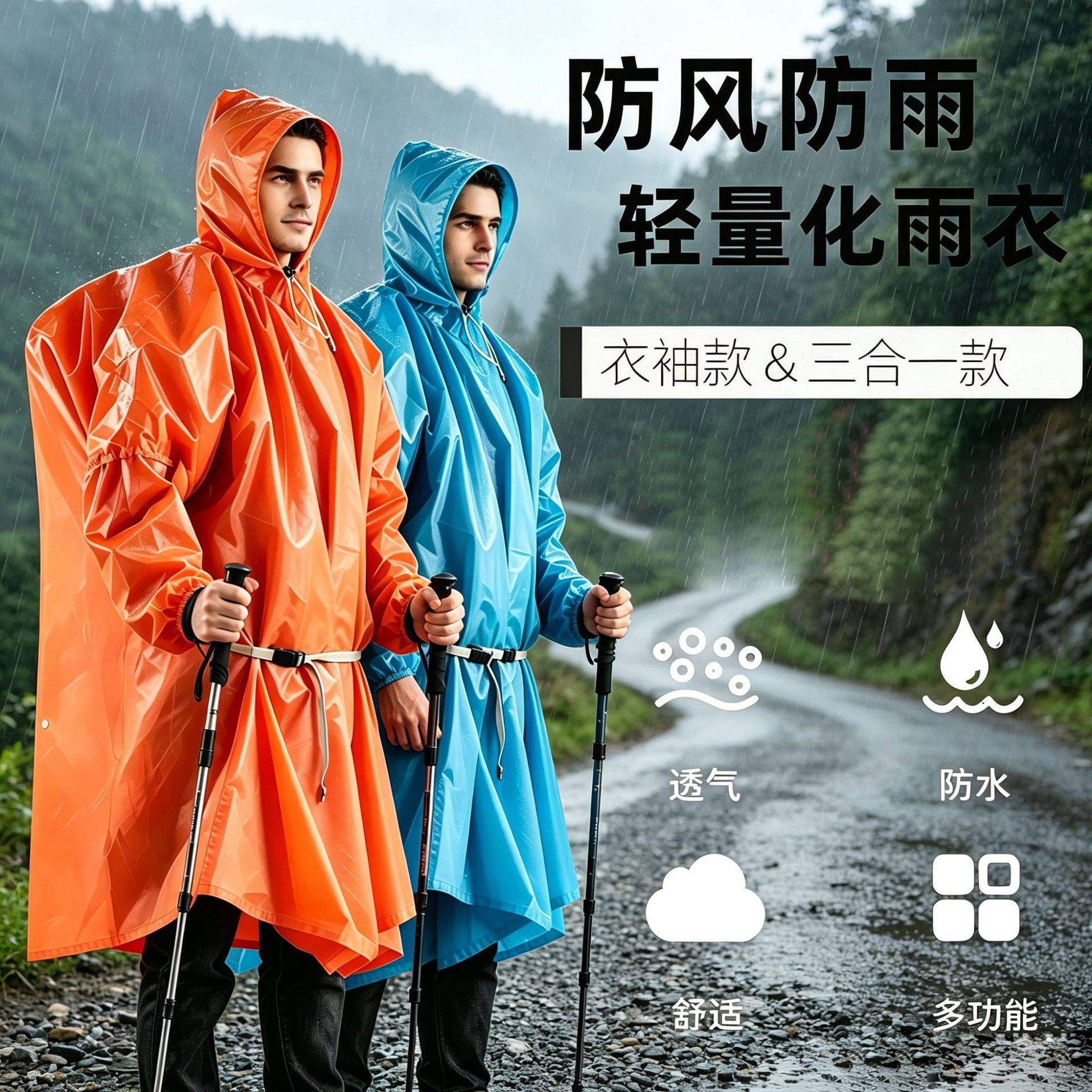 新款轻加厚斗篷式户外防雨雨衣