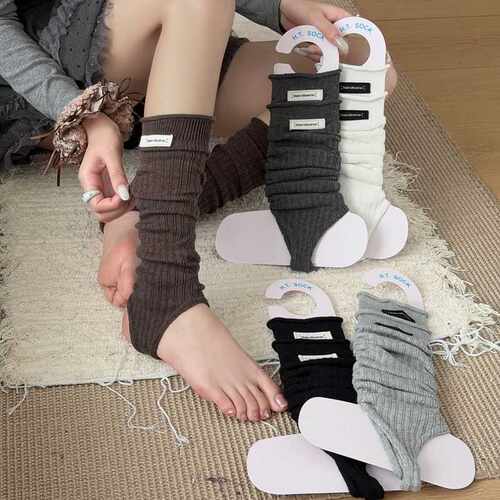 踩脚袜套女秋冬白色布标腿套日系