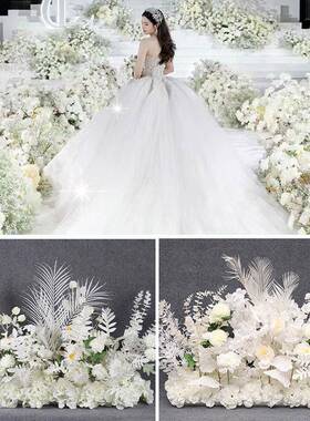 婚庆白色地排森系婚礼现花场布置花舞台排路引仿花酒店真PVA迎宾