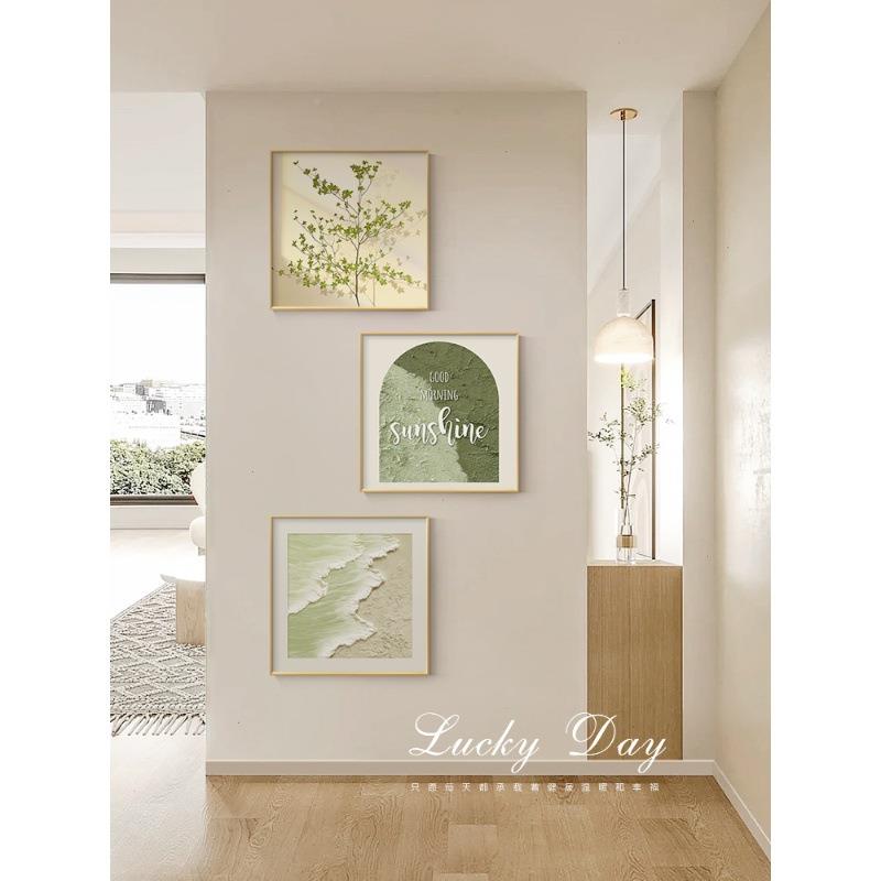 奶风玄关装饰画绿植QY202307墙象走廊过道挂画小众艺术肌理画方油