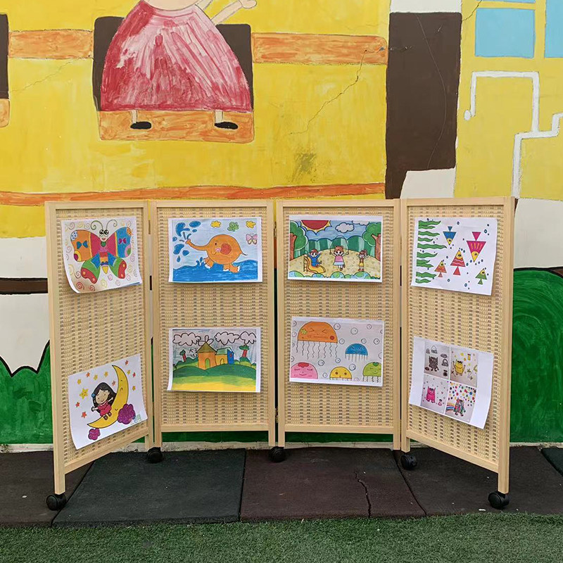 K8简约屏风隔断竹编幼儿园区角遮挡挡板可折叠移动小屏风简易矮折